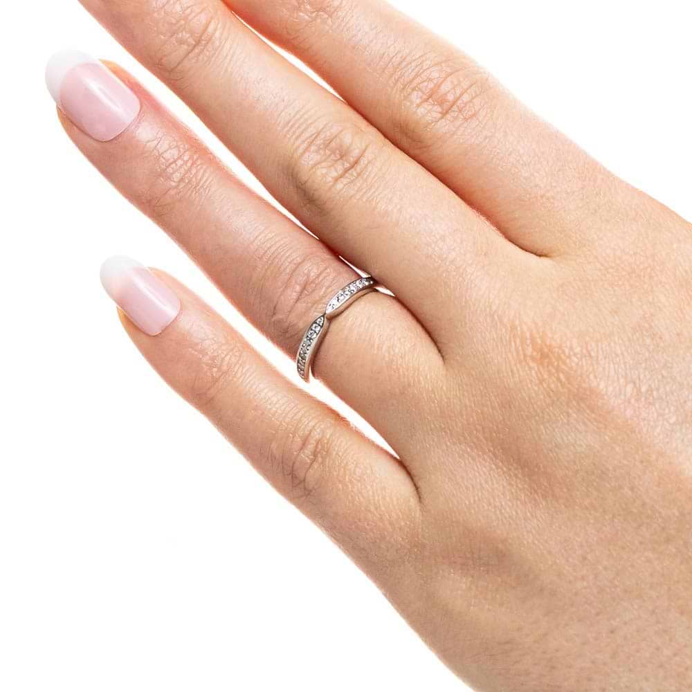 Unity diamond accented wedding band in recycled 14K white gold made to fit the Unity Engagement Ring | Unity diamond accented wedding band recycled 14K white gold Unity Engagement Ring