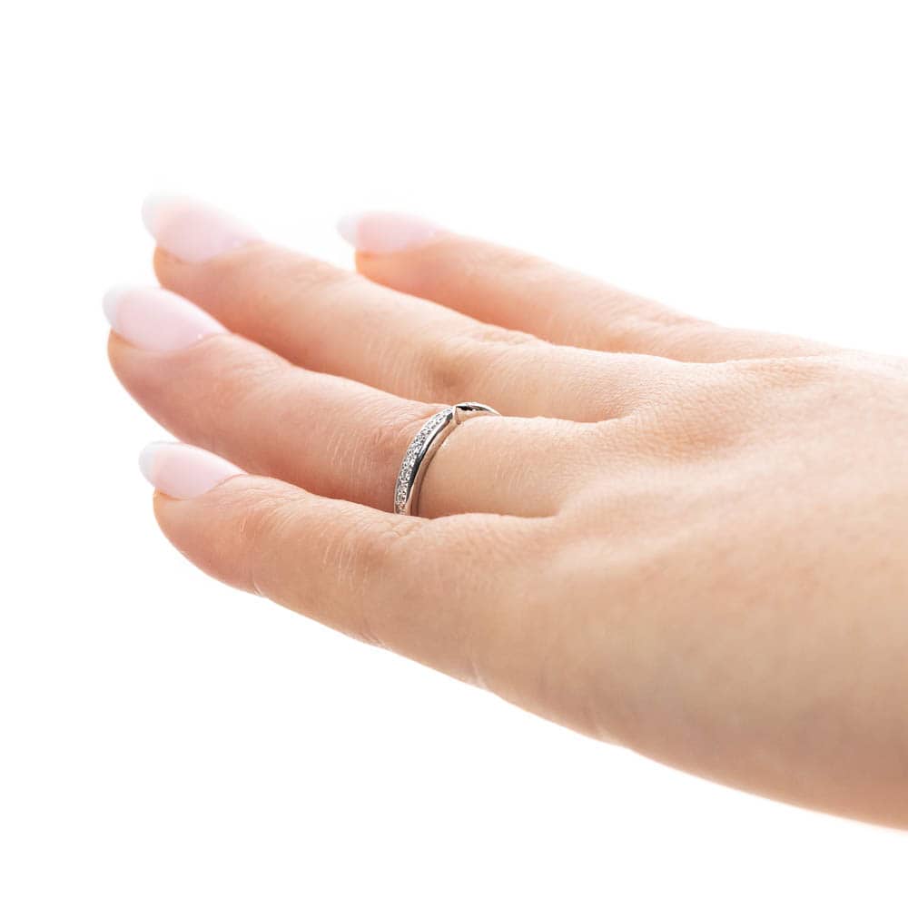 Unity diamond accented wedding band in recycled 14K white gold made to fit the Unity Engagement Ring | Unity diamond accented wedding band recycled 14K white gold Unity Engagement Ring