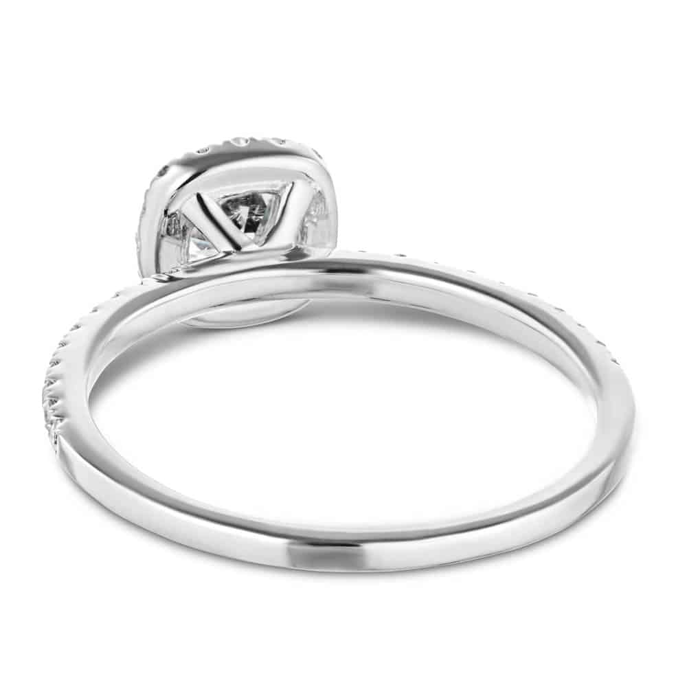 Shown with a 1.0ct Round cut Lab-Grown Diamond with diamond accented halo and band in recycled 14K white gold 