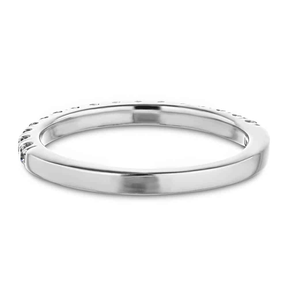 Diamond accented wedding band in recycled 14K white gold made to fit the Venise Engagement Ring 