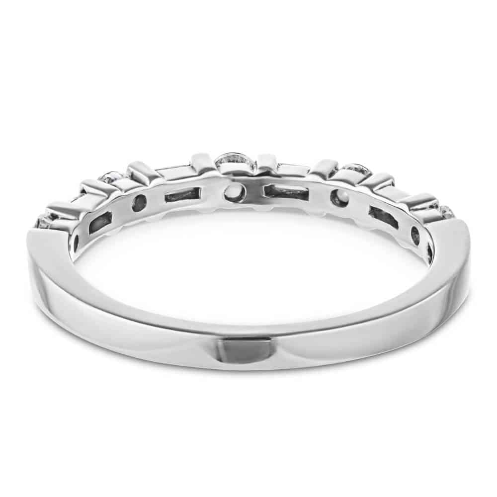 Whimsy Diamond Wedding Band with accenting round and baguette recycled diamonds in recycled 14K white gold | Whimsy diamond edding band accenting round baguette recycled diamonds recycled 14K white gold