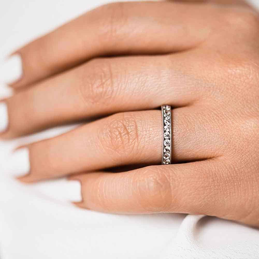 1.0ctw lab-grown diamond milgrain eternity band | Affordable Eternity Wedding Band in Lab-grown diamonds