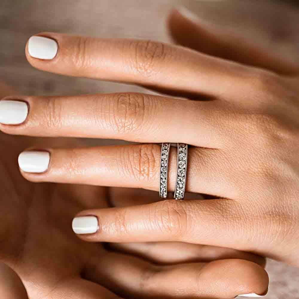 Lab-grown diamond milgrain eternity band comparing 1.0ctw and 2.0ctw | Affordable Diamond Eternity Band Lab-grown Diamonds