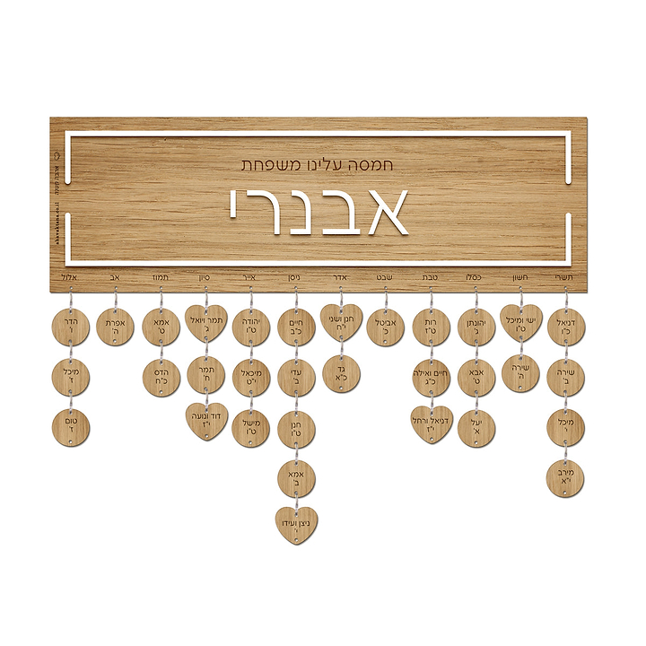 שלט ימי הולדת מעץ עם אותיות בולטות + 20 תליונים - עם חריטה על התליונים