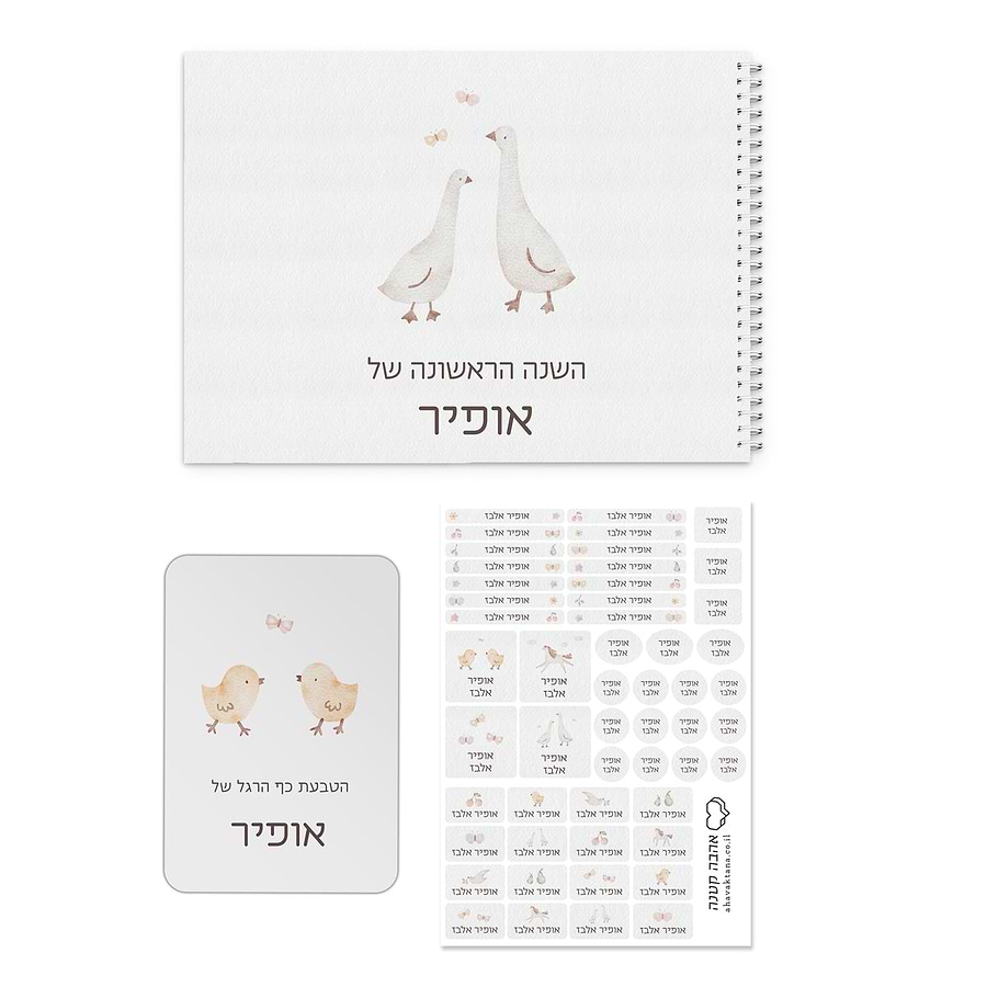 מארז מתנה ליולדת ספר השנה הראשונה + הטבעת כף רגל + מדבקות - שלווה