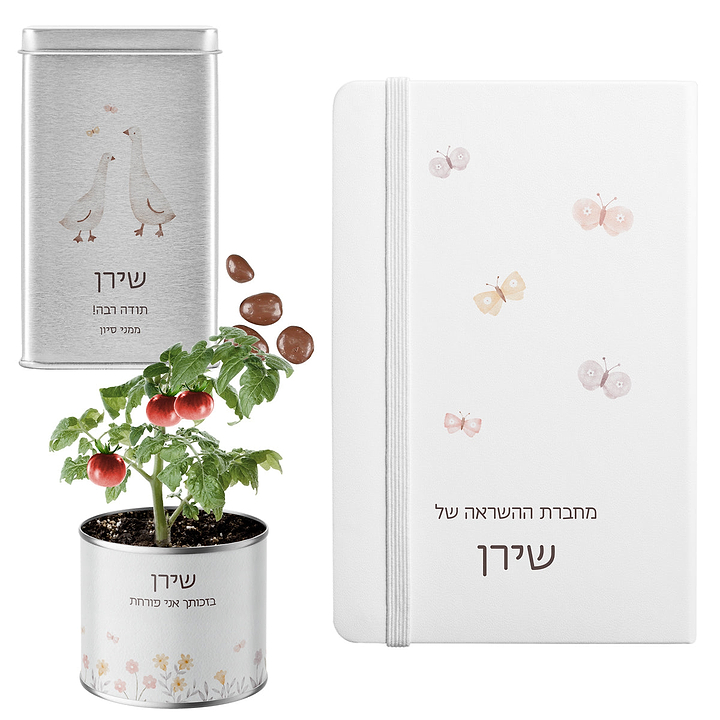 מארז לט"ו בשבט - עציץ בפחית - מחברת - מארז שוקולד - שלווה