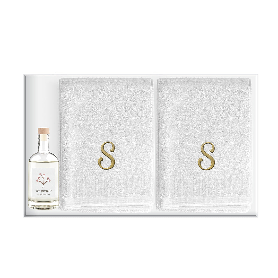 מארז מתנה - 4 מגבות ידיים רקומות - מפיץ ריח - אביב