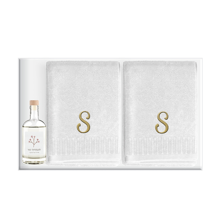 מארז מתנה - 4 מגבות ידיים רקומות - מפיץ ריח - אביב