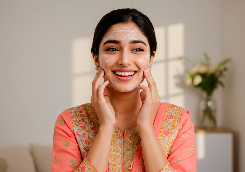 Woman applying skincare