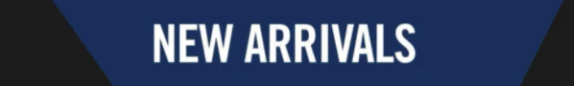 A blue banner with the white text "NEW ARRIVALS" in all capital letters.
