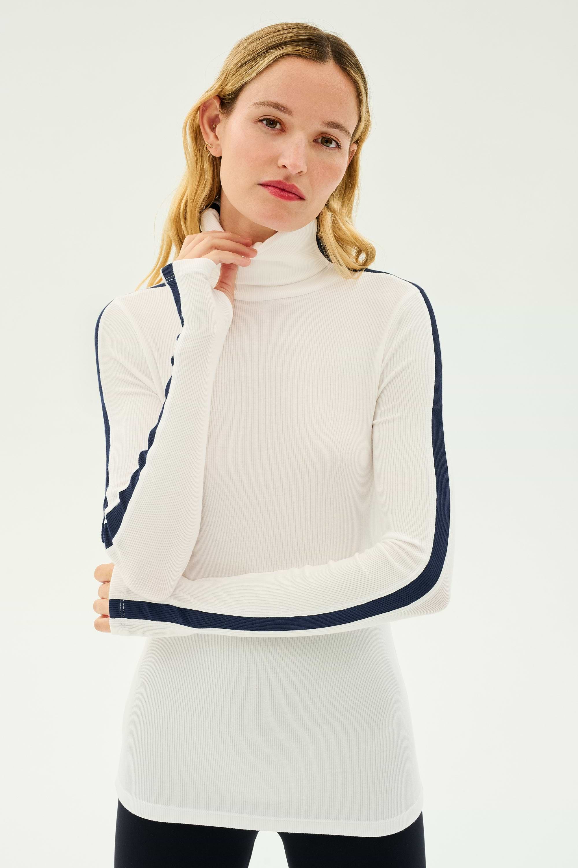 Jackson Rib Full Length Turtleneck - White/Indigo – SPLITS59
