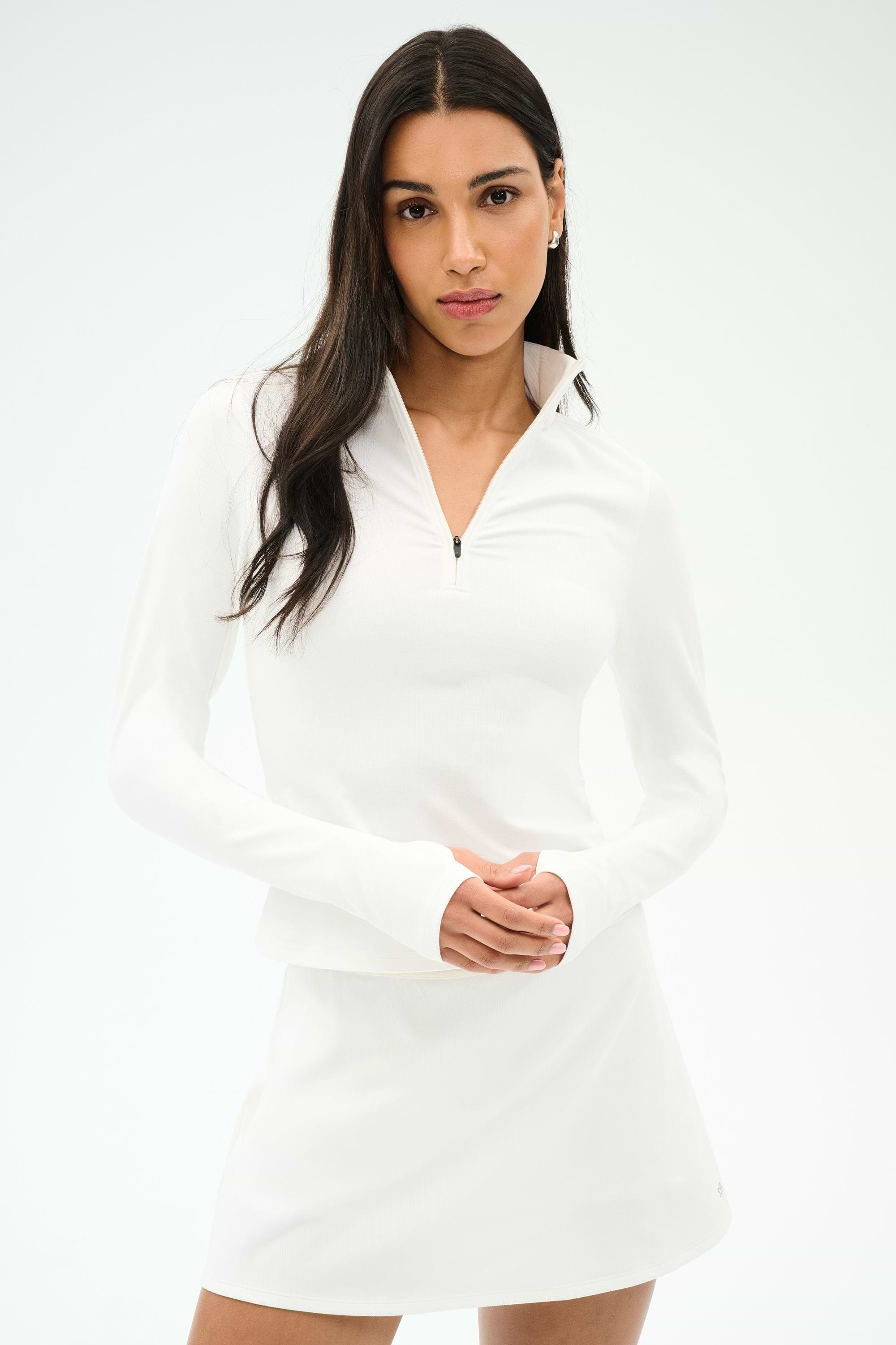 white long sleeve dress with zipper Stevie Active Rib Half Zip Waist Length