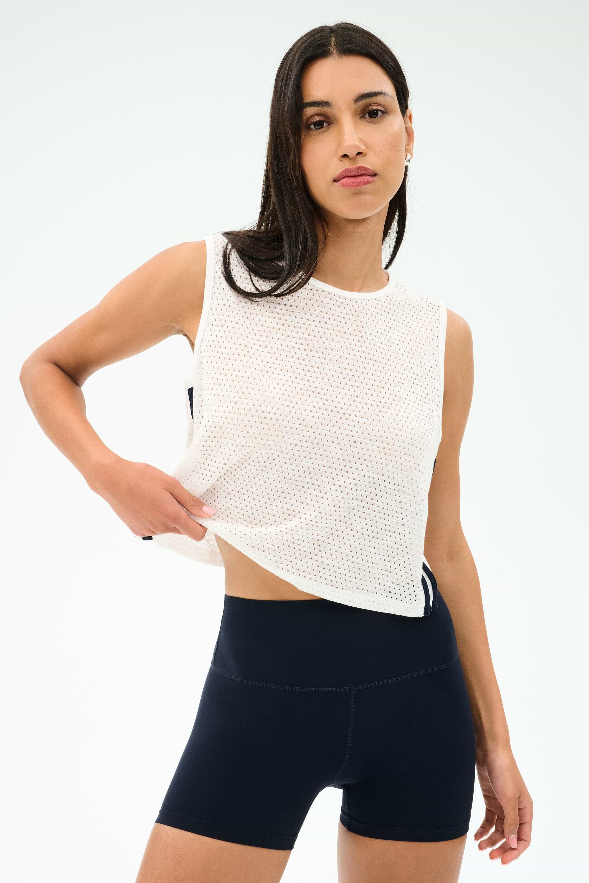 Logan Mesh Tank With Stripe - White/Indigo – SPLITS59