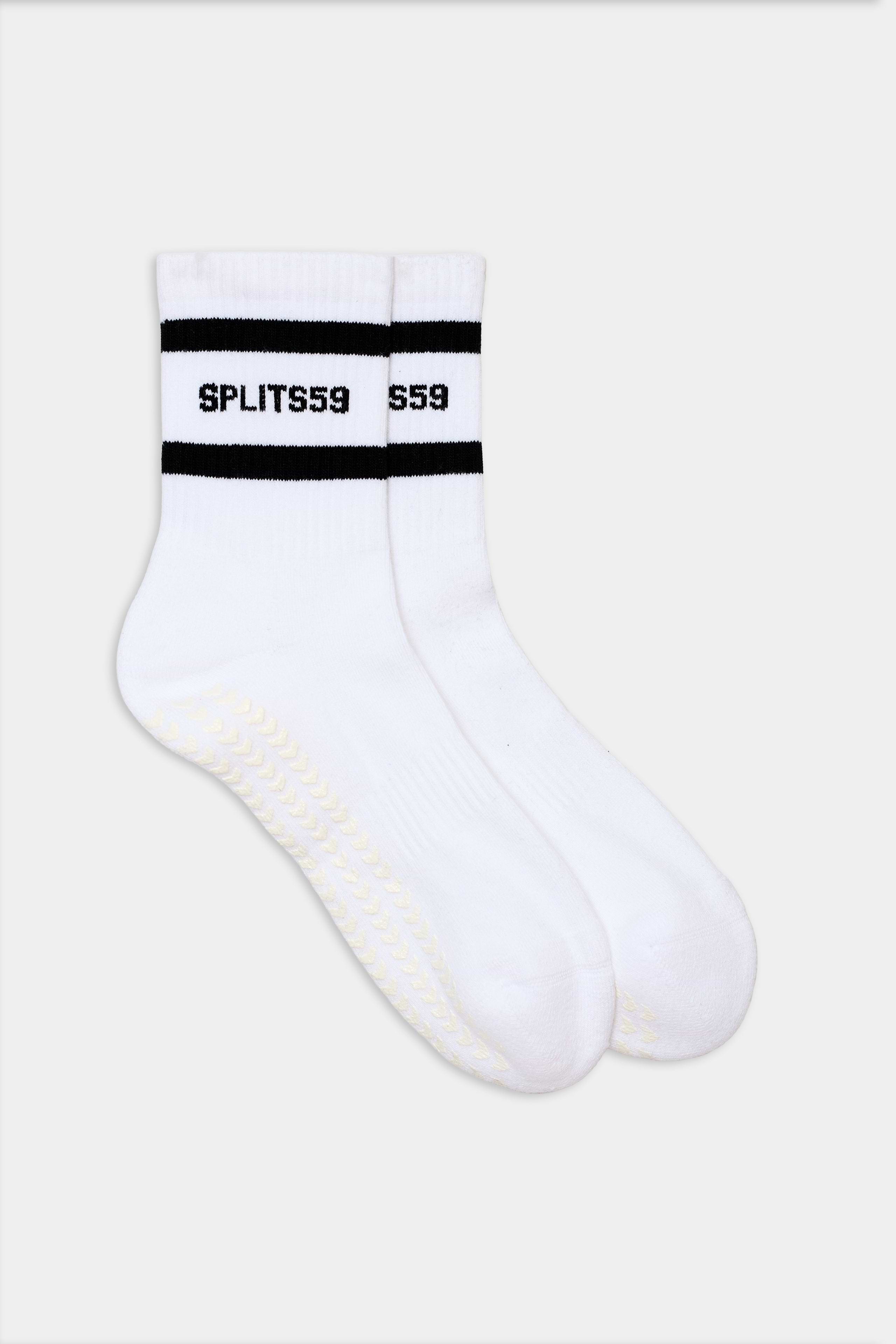Logo Stripe Ankle Socks with Grip - White/Black – SPLITS59
