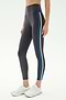 Wearing SPLITS59 Ella High Waist Airweight 7/8 leggings in Graphite/Stone Blue with side stripes and white sneakers, this look is perfect for hot yoga or everyday style against a plain background.