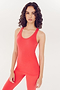 Your request seems to be a bit unclear, but based on the task you've given and trying to correctly interpret your instructions, I would modify the description as follows:
Description: Woman in red SPLITS59 Ashby Rib Tank - Melon activewear