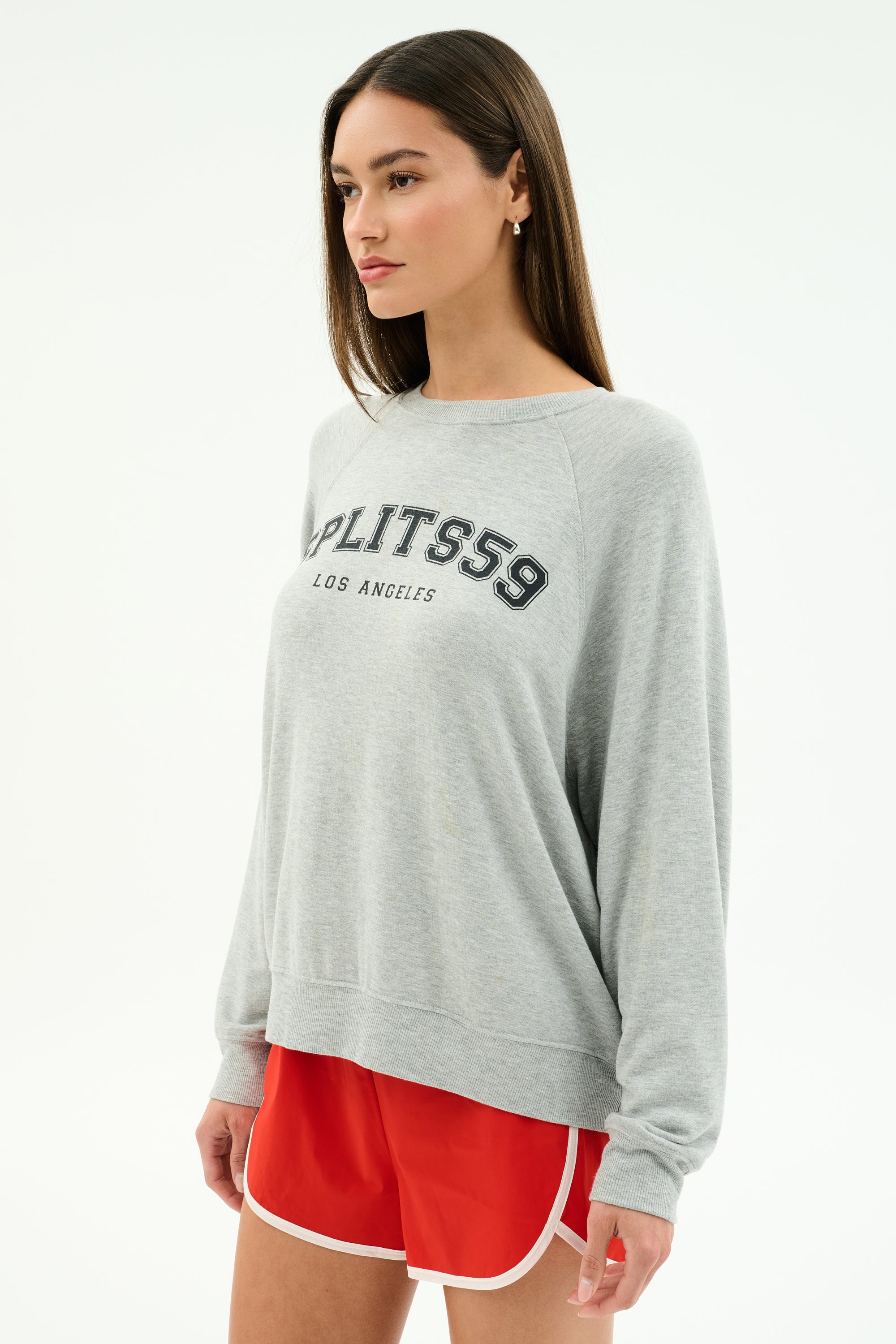 Andie Oversized Fleece Varsity Graphic Sweatshirt - Heather Grey