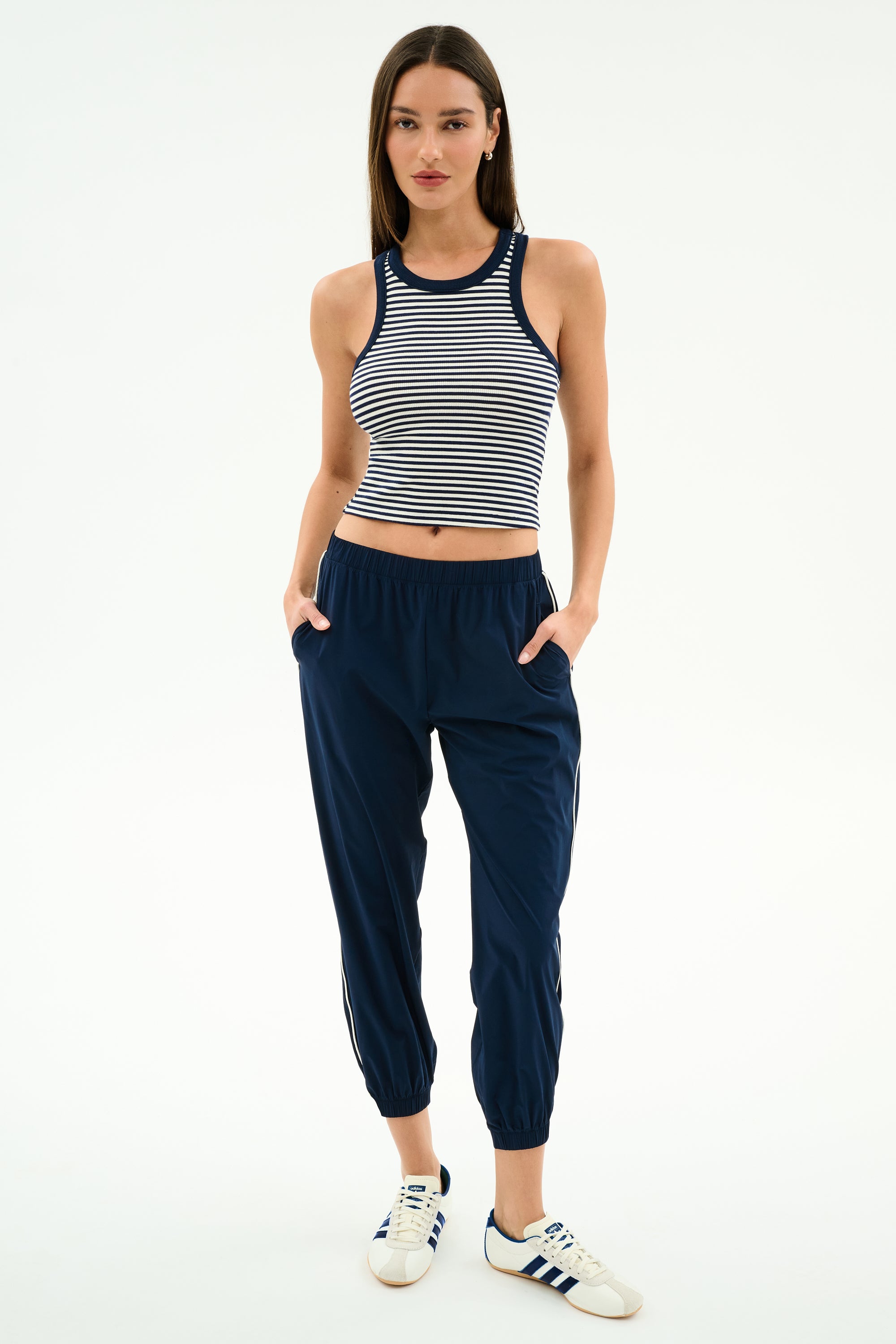 Kiki Rib Crop Tank - White/Indigo Stripe – SPLITS59