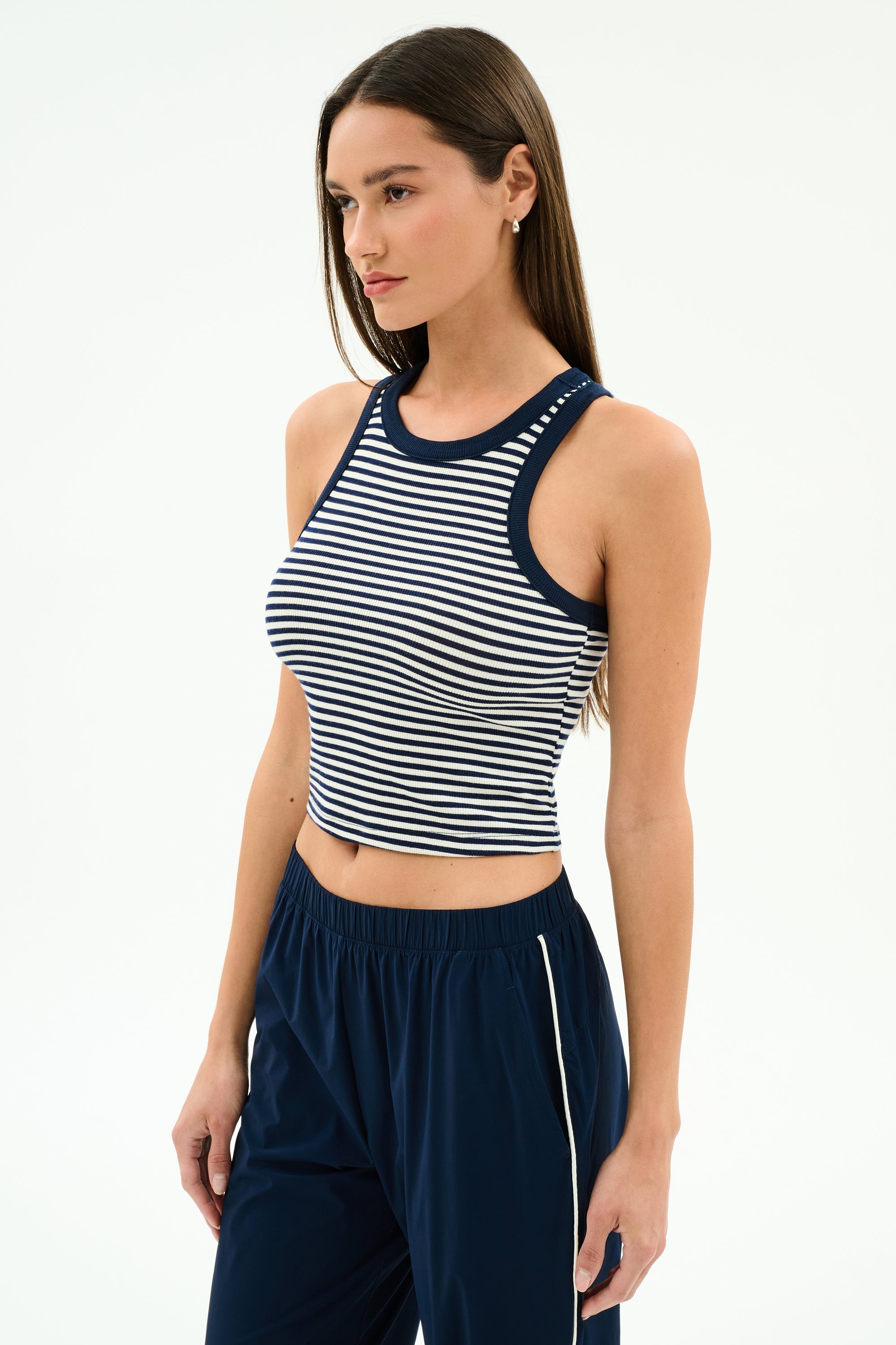 Kiki Rib Crop Tank - White/Indigo Stripe – SPLITS59