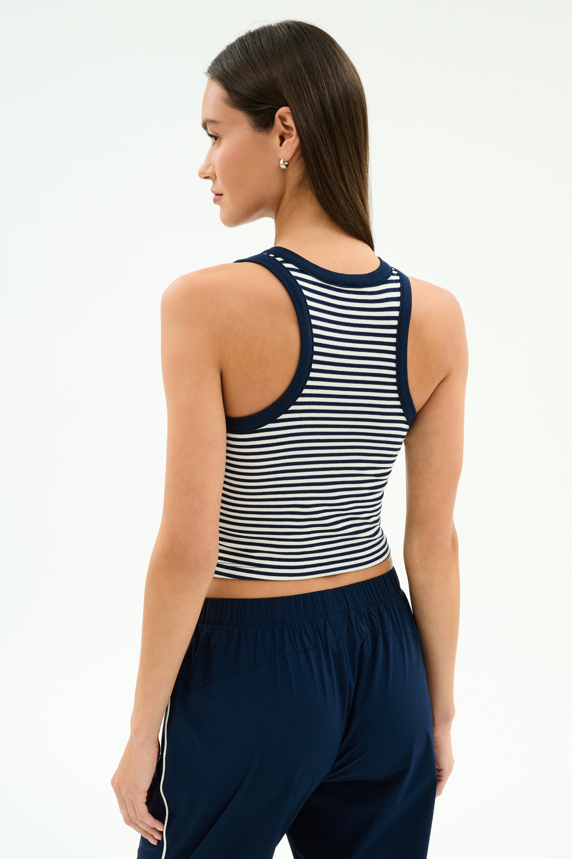 Kiki Rib Crop Tank - White/Indigo Stripe – SPLITS59