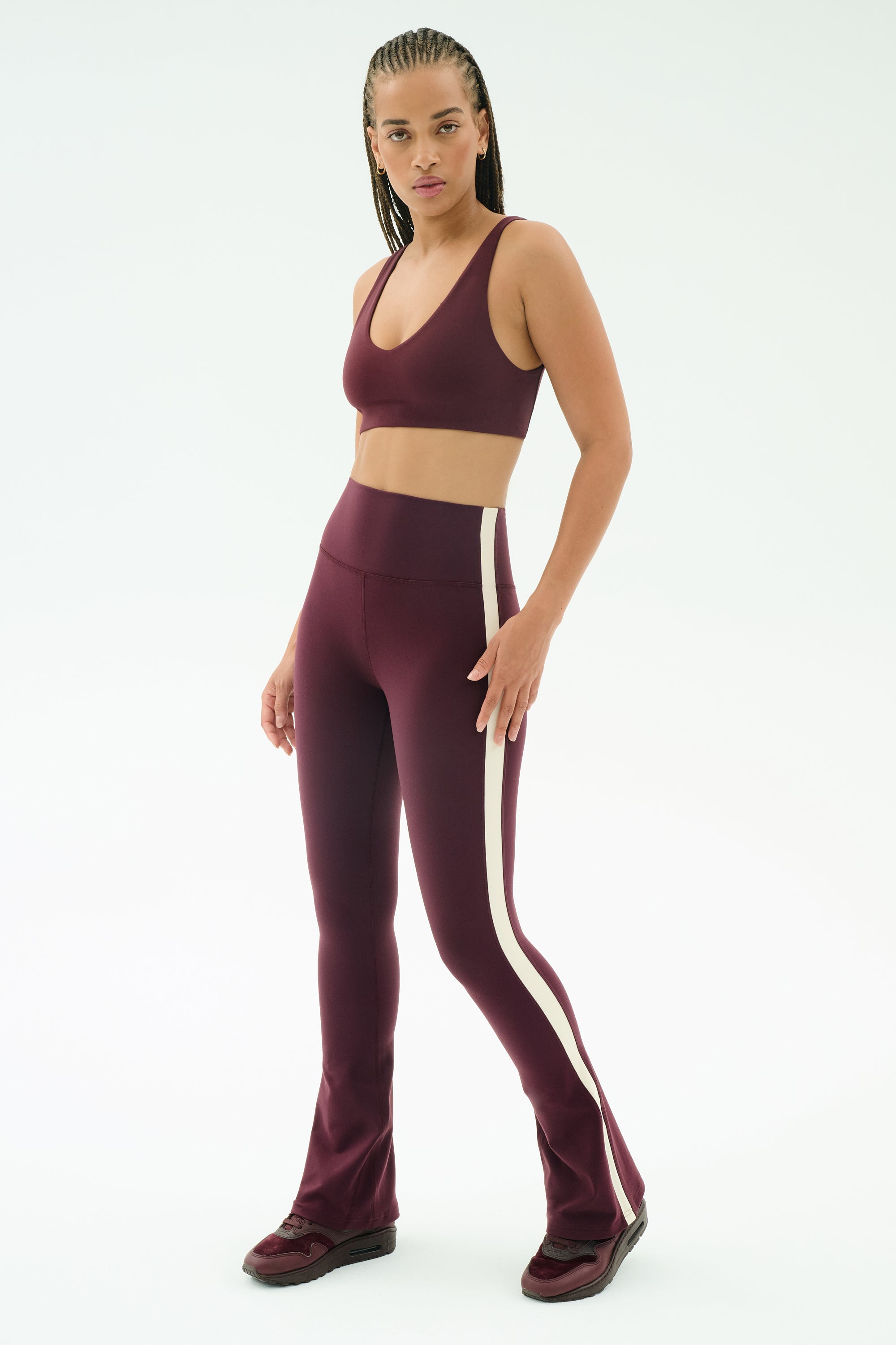 Raquel High Waist Flared Legging - Dark Cherry/Creme – SPLITS59
