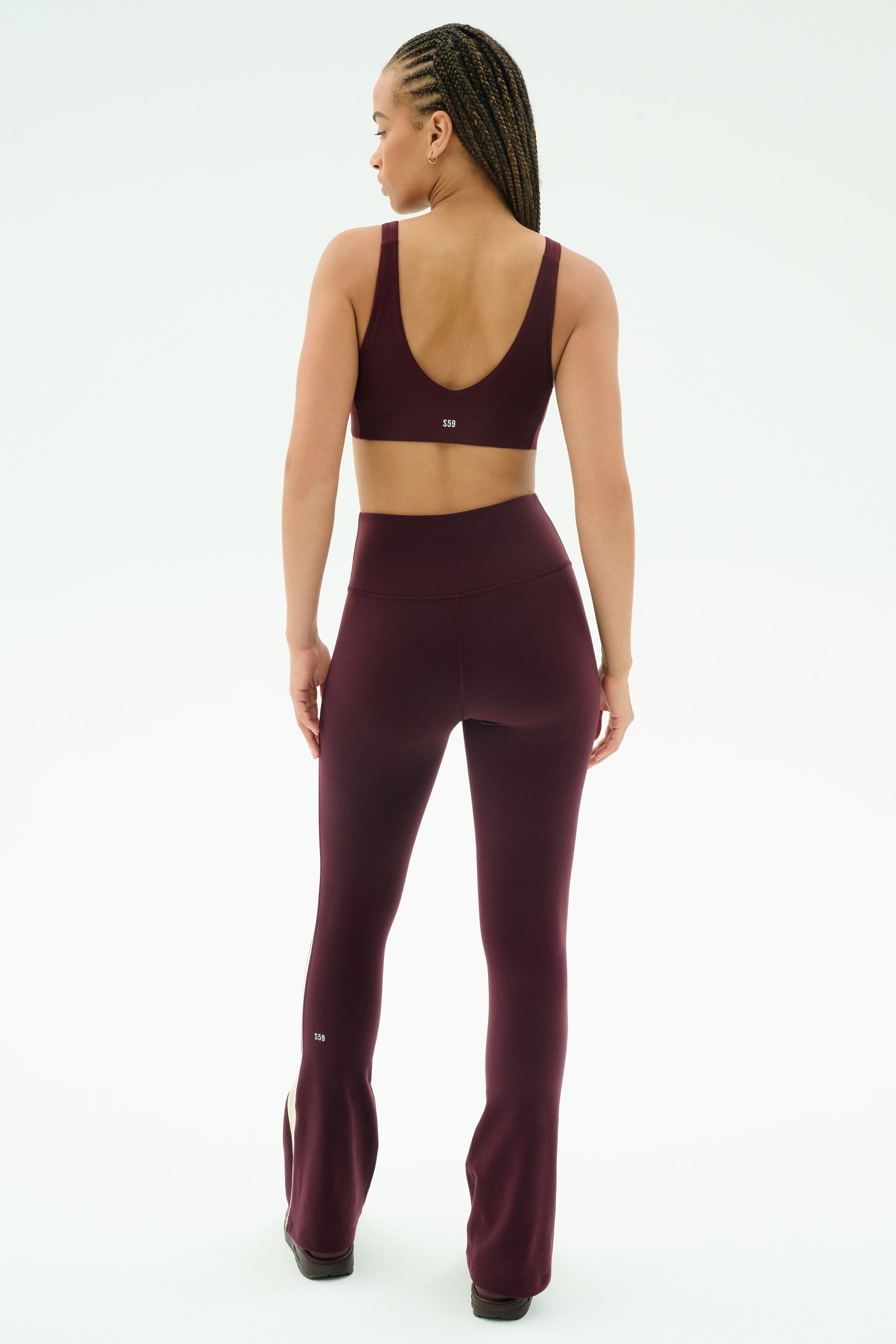 Raquel High Waist Flared Legging - Dark Cherry/Creme – SPLITS59