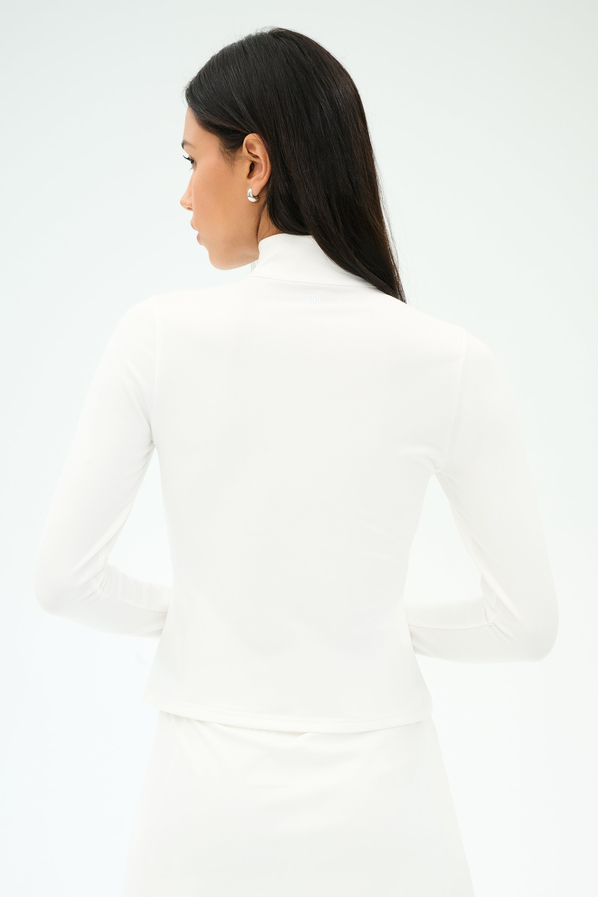 Stevie Active Rib Half Zip Waist Length - White – SPLITS59
