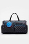 The SPLITS59 MZW x Splits59 Duffle is a black quilted duffel bag with two front zippered pockets, blue zipper accents, and a detachable round blue coin pouch.
