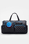 The SPLITS59 MZW x Splits59 Duffle is a black quilted duffel bag with two front zippered pockets, blue zipper accents, and a detachable round blue coin pouch.
