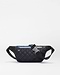The SPLITS59 MZW x Splits59 Small Metro Sling is a black quilted waist bag with a blue front zip pocket and adjustable buckle strap, shown on a plain white background.
