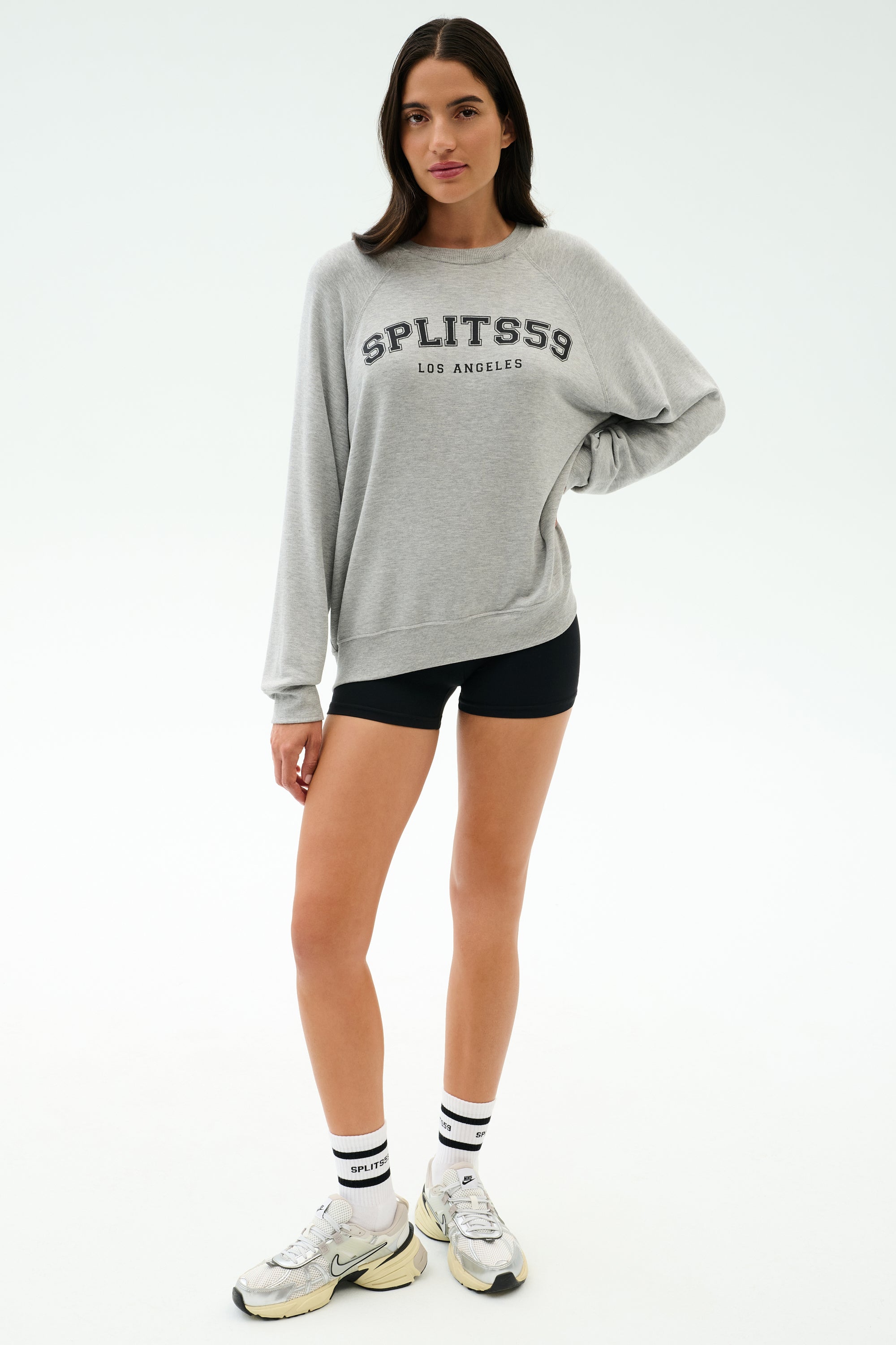 Andie Oversized Fleece Varsity Graphic Sweatshirt - Heather Grey