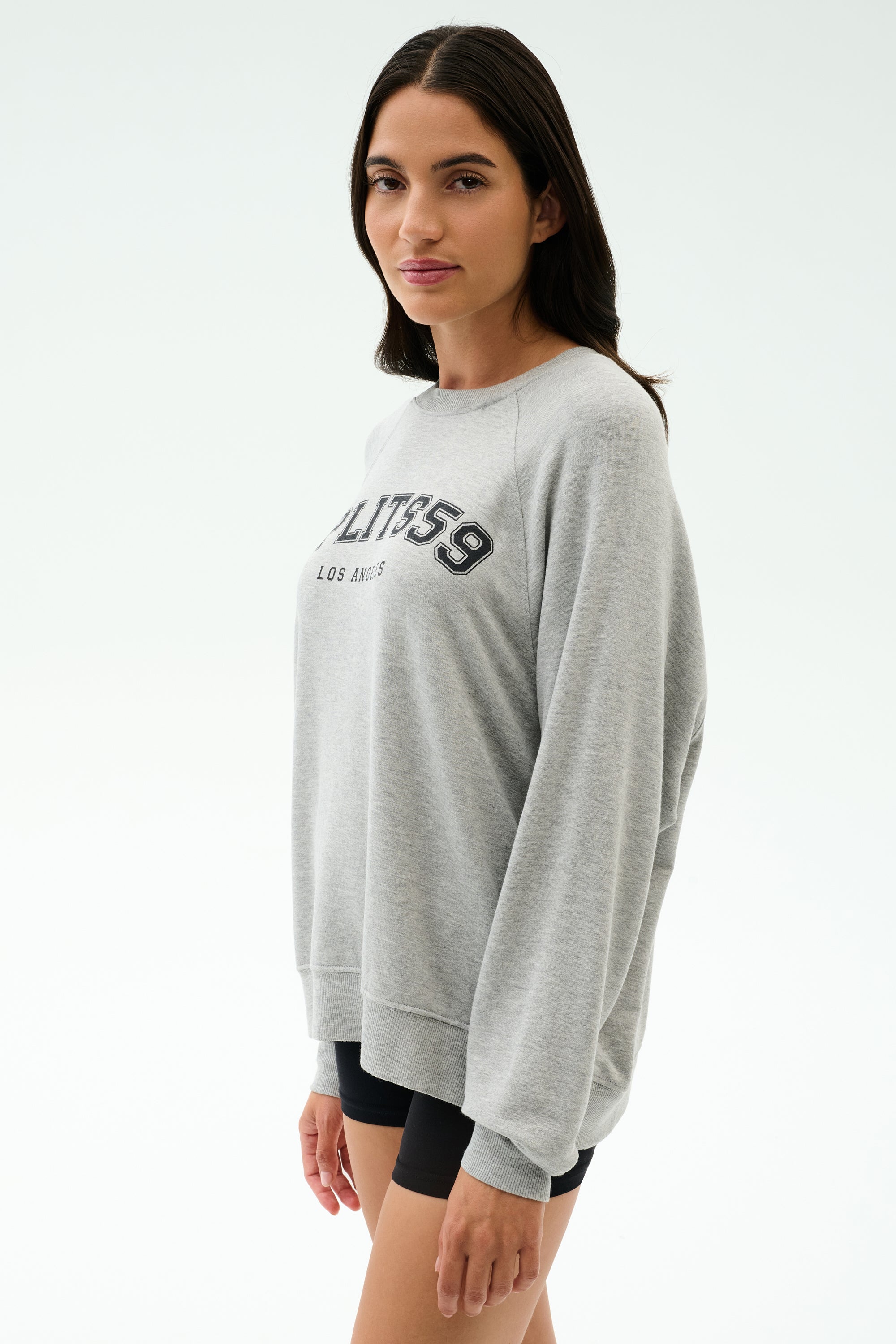 Andie Oversized Fleece Varsity Graphic Sweatshirt - Heather Grey