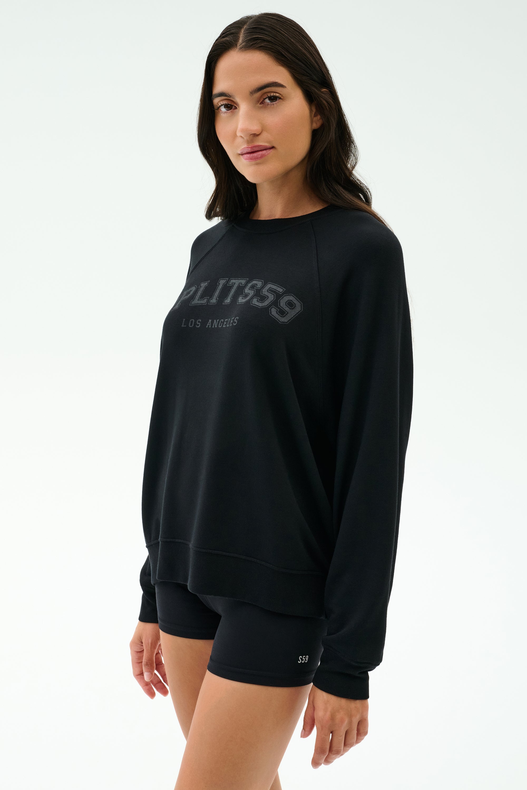 Andie Oversized Fleece Varsity Graphic Sweatshirt - Black/Splits59