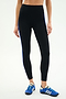 A person wearing SPLITS59 Monah High Waist Rigor Legging 7/8 in Black/Cobalt with blue Adidas sneakers, standing against a plain white background.