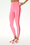 A person stands against a plain background in SPLITS59 Clare High Waist Rigor 7/8 leggings in Strawberry/Lotus Red, paired with white sneakers featuring red stripes—ideal gym workout attire.