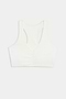SPLITS59's Airweight Bra with Ruching in white, featuring gathered front detail, is shown against a plain backdrop.