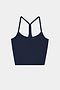The SPLITS59 Airweight Crop in Indigo, a racerback sports bra ideal for hot yoga, is shown on a plain white background.