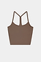 The SPLITS59 Airweight Crop - Lentil is a brown racerback tank with thin straps, ideal for hot yoga. Shown laid flat on a white background.