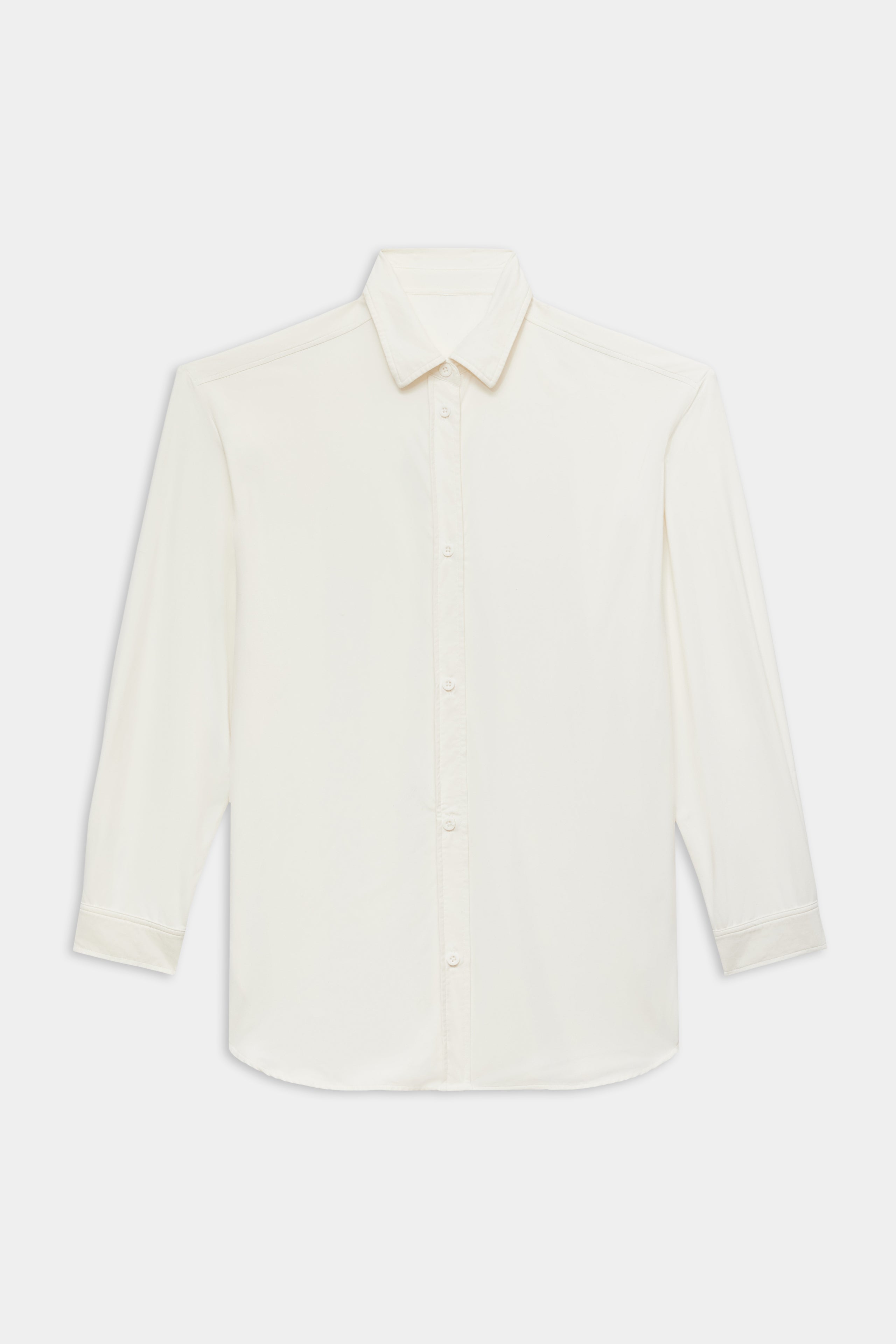 The SPLITS59 Kate Airweight Lite Button Down in white is a classic long sleeve shirt with a collar, crafted from lightweight fabric—an essential layering piece for any wardrobe.