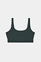 The SPLITS59 Airweight Rib Bra - Military features wide straps and a scoop neckline in dark green, made from a soft nylon-spandex blend and shown laid flat on a white background.