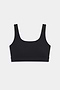 The SPLITS59 Airweight Rib Bra - Black features wide shoulder straps and a square neckline, crafted from moisture-wicking fabric—ideal for hot yoga—shown against a plain white background.