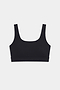 The SPLITS59 Airweight Rib Bra - Black features wide shoulder straps and a square neckline, crafted from moisture-wicking fabric—ideal for hot yoga—shown against a plain white background.