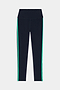 The SPLITS59 Amber Airweight High Waist 7/8 leggings in Indigo/Spearmint feature a high waistband, green vertical side stripes, and are made from a stretchy nylon-spandex blend, shown flat on a white background.