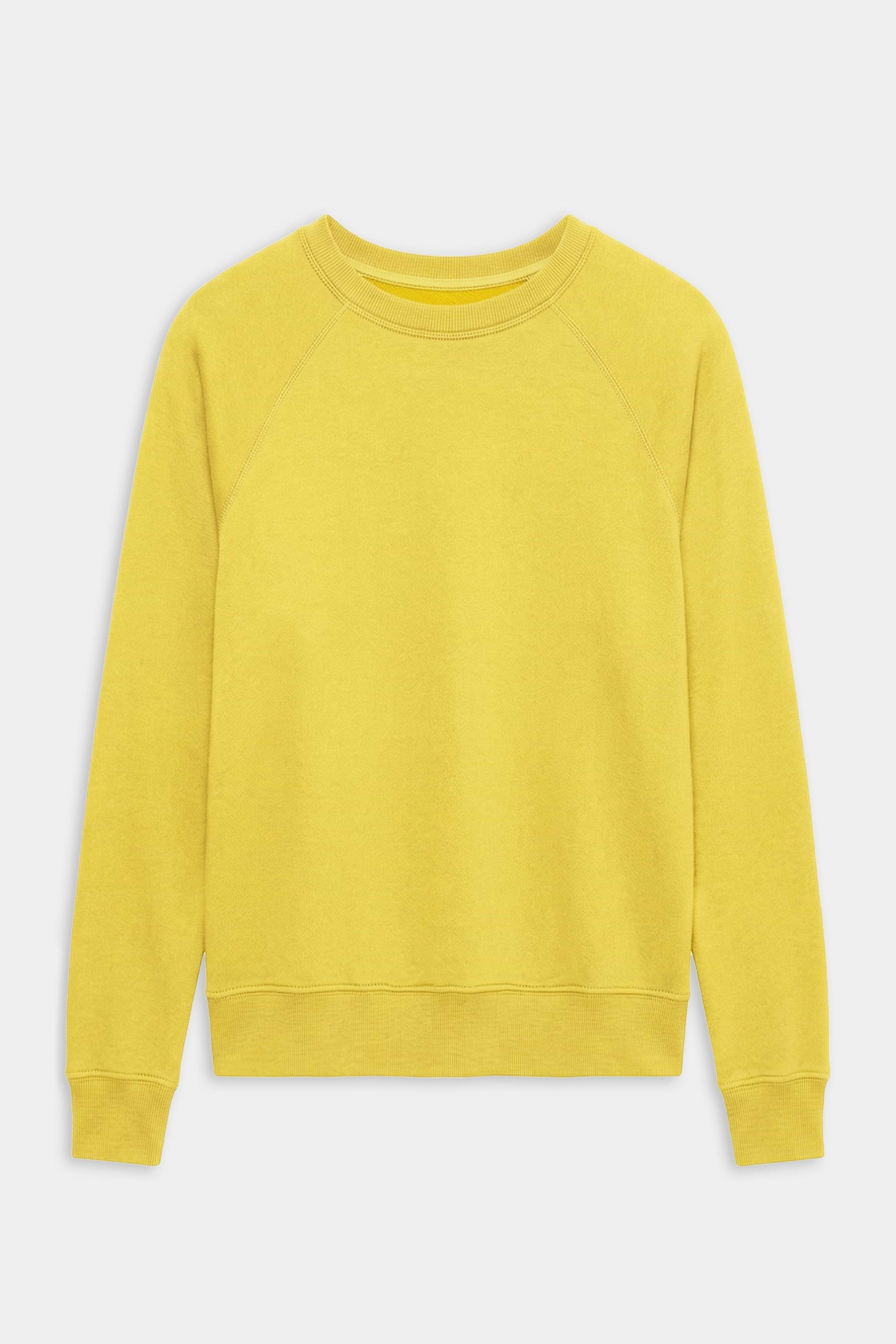 The SPLITS59 Andie Oversized Fleece Sweatshirt in Bright Yellow, featuring long sleeves and a crewneck, is shown laid flat on a white background. Made in Los Angeles.