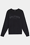 The SPLITS59 Andie Oversized Fleece Varsity Graphic Sweatshirt in black features "SPLITS59 LOS ANGELES" text on the front, made from soft fleece, shown on a plain white background.