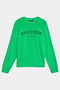 The Andie Oversized Fleece Varsity Graphic Sweatshirt by SPLITS59 in Grass features "SPLITS59 LOS ANGELES" embroidered on the chest, ribbed cuffs and hem, and is made from soft stretch modal fabric for superior comfort.