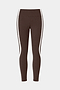 SPLITS59 Bianca High Waist Rigor 7/8 leggings in Dark Chocolate/White, made from a spandex-nylon blend with white curved side stripes, are shown flat on a plain white background.