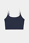 The SPLITS59 Cait Rigor Bralette in Indigo/White features white trim on the straps and neckline and is crafted from soft nylon spandex fabric, shown against a plain white background.