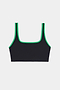 The SPLITS59 Cait Rigor Bra in Black/Grass features a square neckline and green trim, made from high performance Rigor fabric for high impact workouts. Shown on a white background.