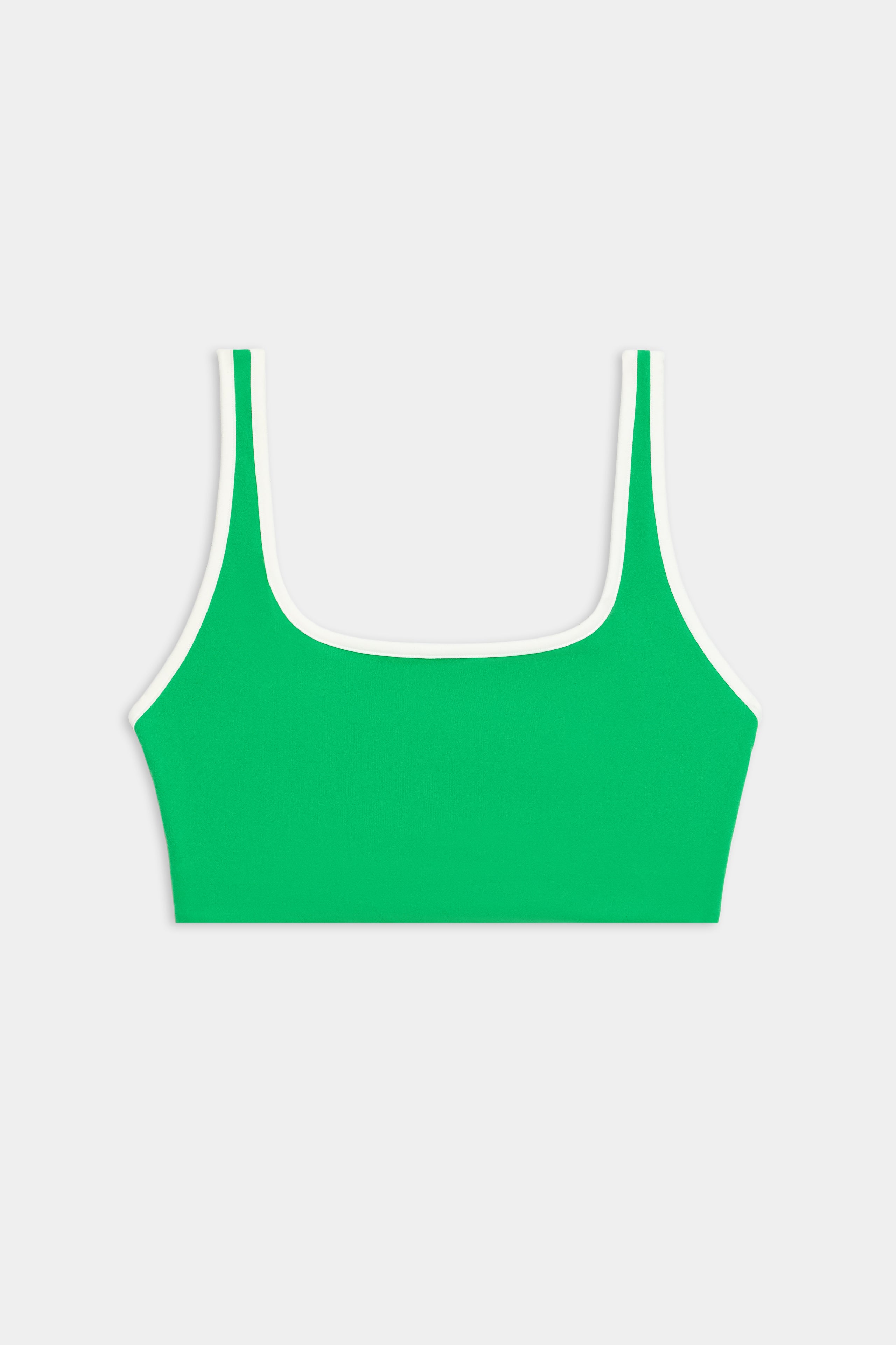 SPLITS59 Cait Rigor Bra in Grass/White, featuring a square neckline and high-performance Rigor fabric, shown on a plain light background.